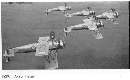 Avro Tutors flying in formation, one flying inverted
