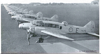 A line-up of Avro Anson aircraft