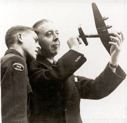 Roy Chadwick judging model Lancasters at an ATC Rally with Cadet Peter Bamford